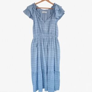 Juliana's Boutique Blue Ruffled Textured Detailed Tassel Tie Midi Maxi Dress